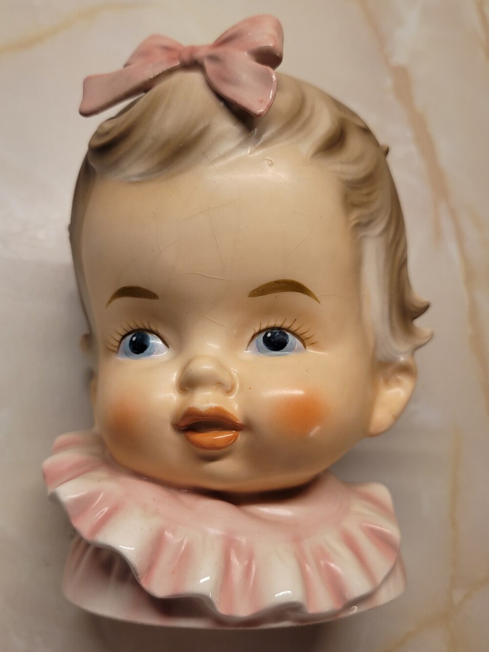 Vintage Inarco E-3156 Baby Head Vase/Planter with Pink Bow